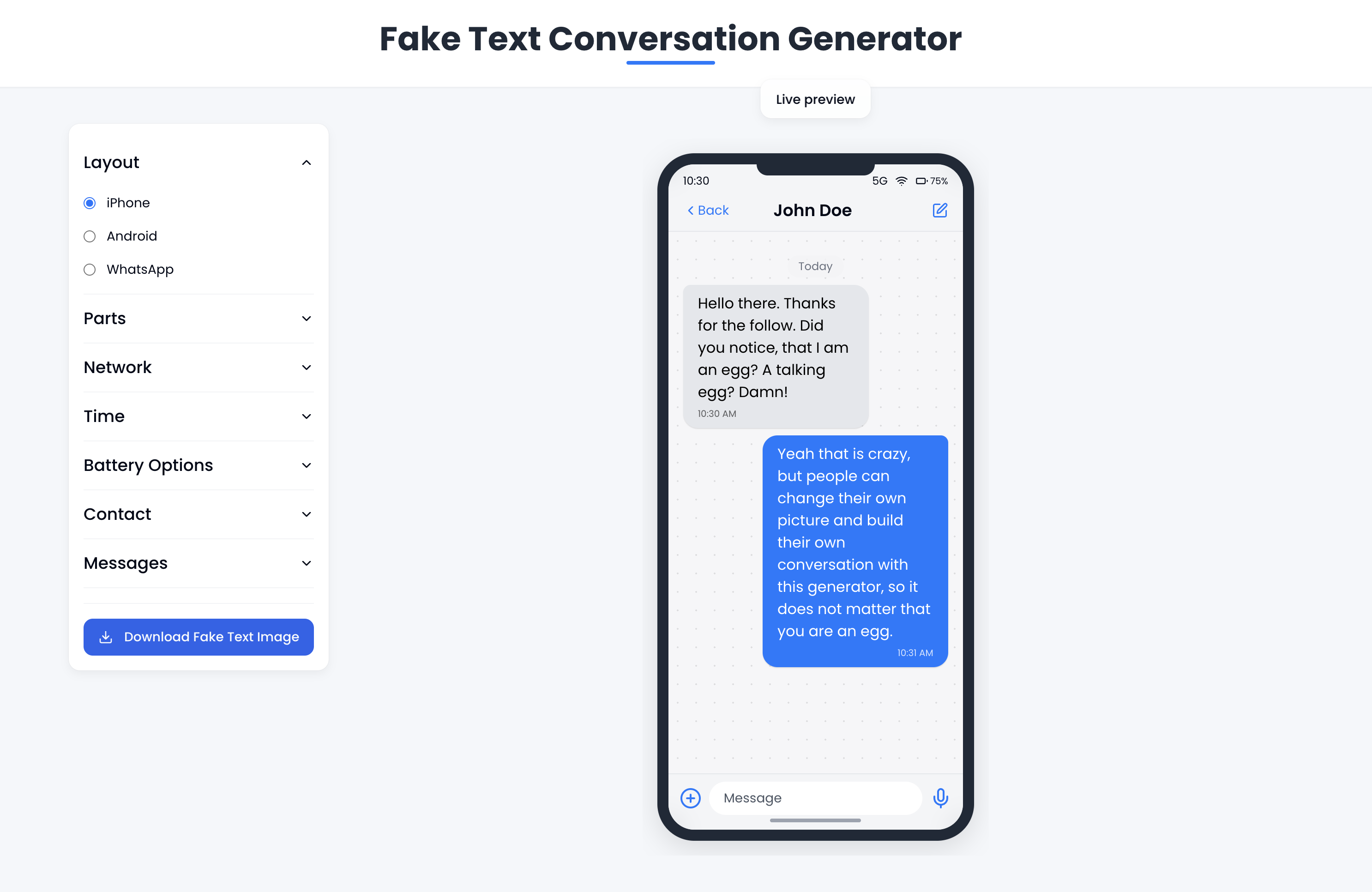 FakeTextConversation.com screenshot