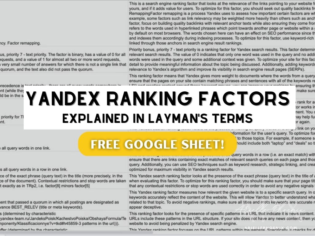 Yandex Ranking Factors Explained